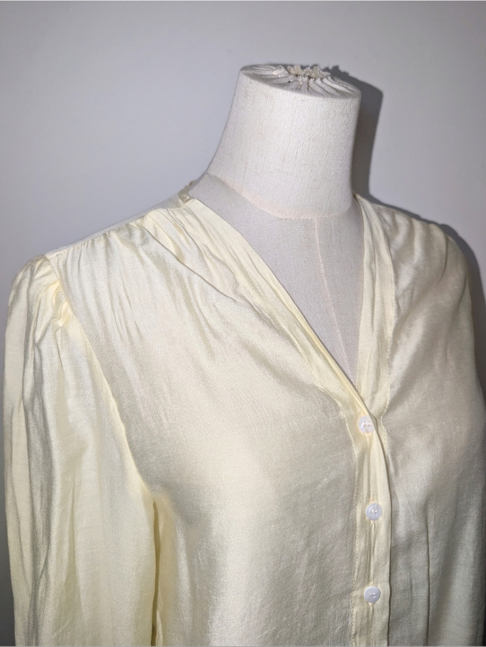 Pale Yellow V-Neck Button-Front Blouse - Picture 3 of 12